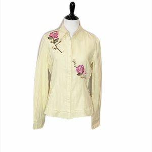 Cell Pale Yellow embroidery button-Down Size Medium